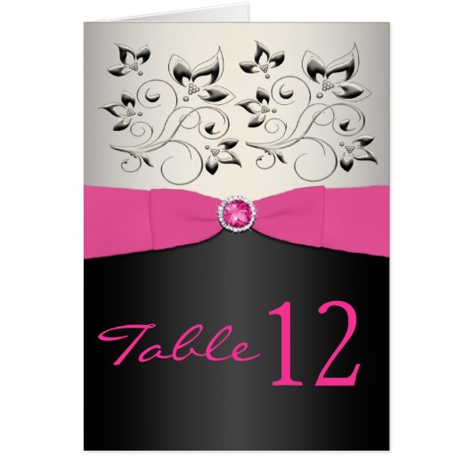 Roze, zwarte en Silver Table Number Card (Voorkant)