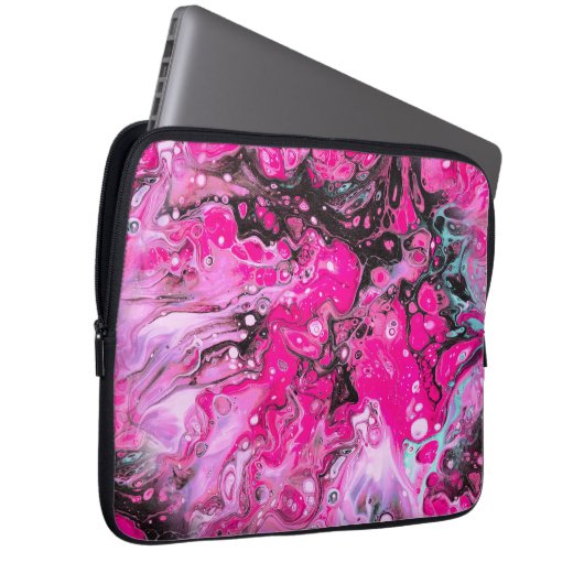 Roze, zwarte en witte Abstract laptop Hoesje Laptop Sleeve (Voorkant Rechts)