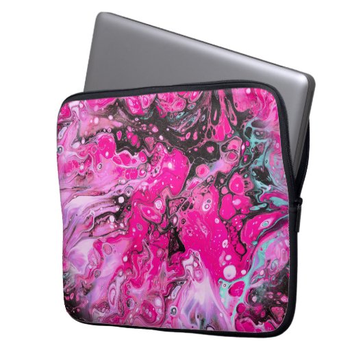Roze, zwarte en witte Abstract laptop Hoesje Laptop Sleeve (Voorkant Links)