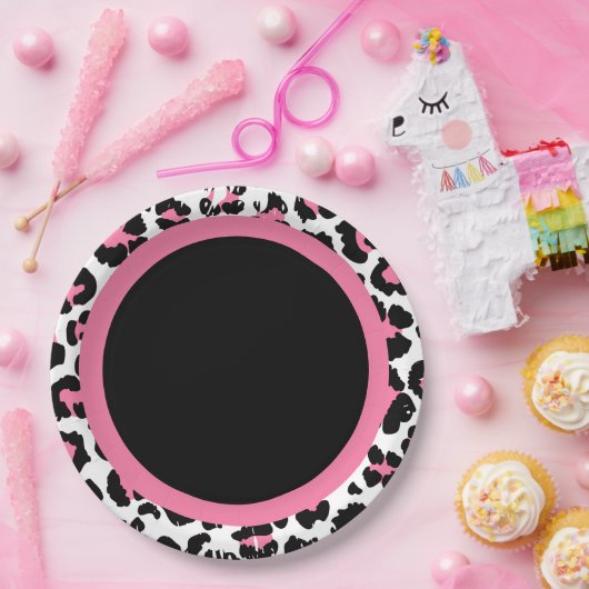 Roze zwarte en witte Cheetah afdrukken Papieren Bordje (Feest)