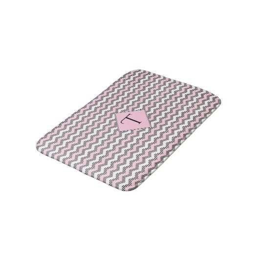 Roze, zwarte en witte Chevron, aangepast monogram Badmat (Gekanteld)
