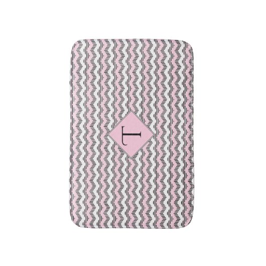 Roze, zwarte en witte Chevron, aangepast monogram Badmat (Voorkant Verticaal)