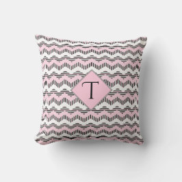 Roze, zwarte en witte Chevron, aangepast monogram Kussen