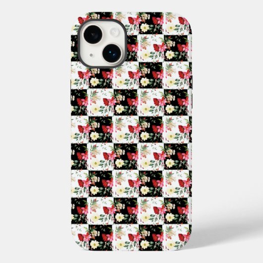 roze zwarte en witte dambklokroze bloemen Case-Mate iPhone case (Achterkant)
