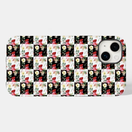 roze zwarte en witte dambklokroze bloemen Case-Mate iPhone case (Achterkant (horizontaal))