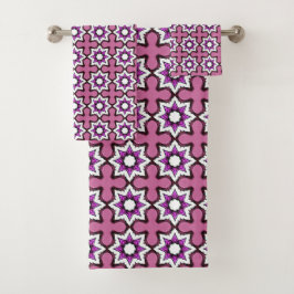 Roze, zwarte en witte geometrische mandala bad handdoek