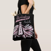 Roze, zwarte en witte glitter Cheerleader-ontwerp Tote Bag (Dichtbij)