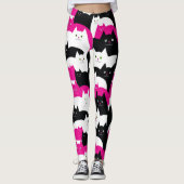 Roze zwarte en witte katjes leggings (Voorkant)