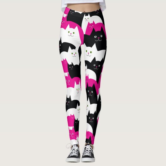 Roze zwarte en witte katjes leggings (Voorkant)