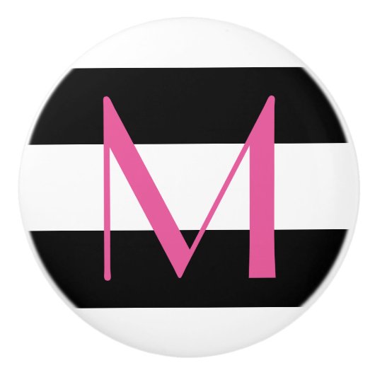Roze, zwarte en witte monogrammen keramische knop (Voorkant)
