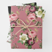 Roze, zwarte en witte  Roos Floral Patronen Inpakpapier Vel (In situ)