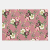 Roze, zwarte en witte  Roos Floral Patronen Inpakpapier Vel (Voorkant)