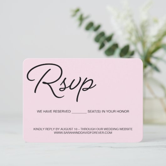 Roze zwarte en witte RSVP bruiloft gereserveerde z (Staand voorkant)