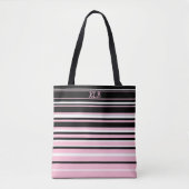 Roze, zwarte en witte strepen tote bag (Voorkant)