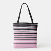 Roze, zwarte en witte strepen tote bag (Achterkant)