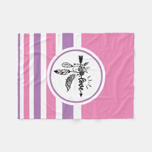 Roze, zwarte en witte striped boho Love Arrow Fleece Deken (Voorkant (Horizontaal))