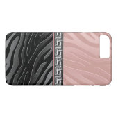Roze zwarte en witte Zebra Stripe Griekse toets Case-Mate iPhone Case (Achterkant (Horizontaal))