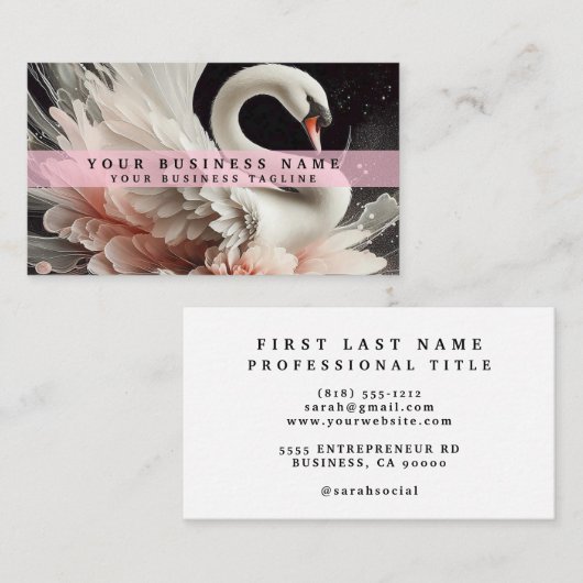 Roze zwarte en witte zwaan Visitekaartjes (Voorkant / Achterkant)