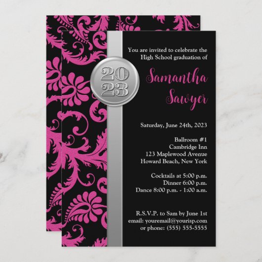 Roze, Zwarte, en Zilveren de Uitnodiging van het A (Voorkant / Achterkant)