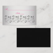 Roze, zwarte en zilveren Floral Place Cards Plaatskaartje (Voorkant / Achterkant)