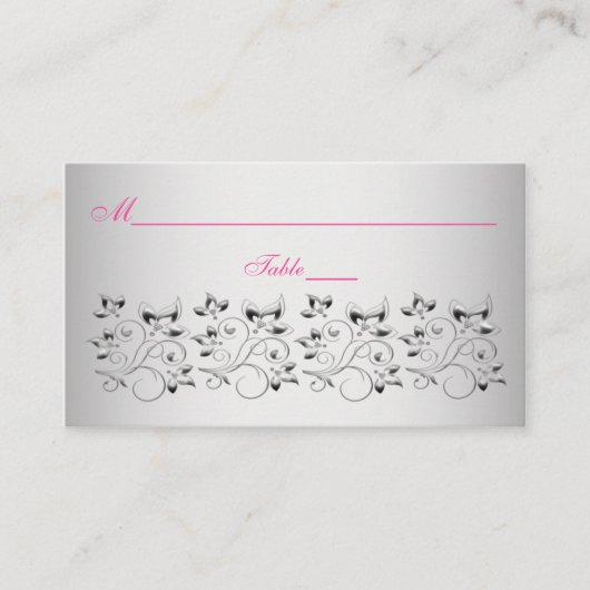 Roze, zwarte en zilveren Floral Place Cards Plaatskaartje (Voorkant)