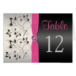 Roze, zwarte en zilveren Floral Table Number Card