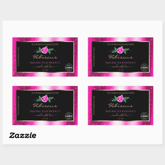 Roze zwarte etiketten met roze Rozen Logo (Vel)