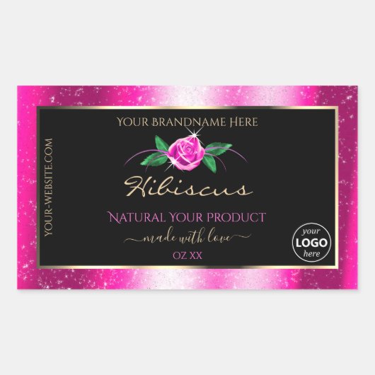 Roze zwarte etiketten met roze Rozen Logo (Voorkant)
