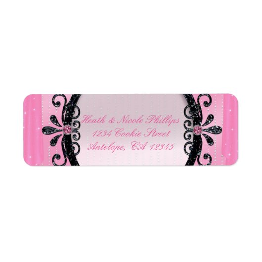 Roze & Zwarte Fancy Frame Feest Adreslabels Etiket (Voorkant)