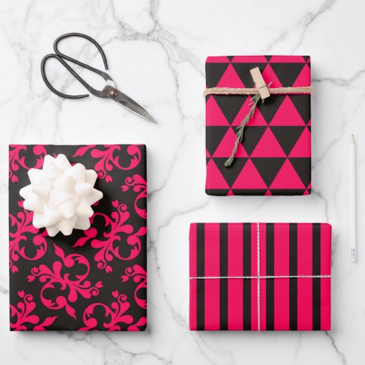 Roze zwarte Fancy geometrische omlooppapierset Inpakpapier Vel (Voorkant)