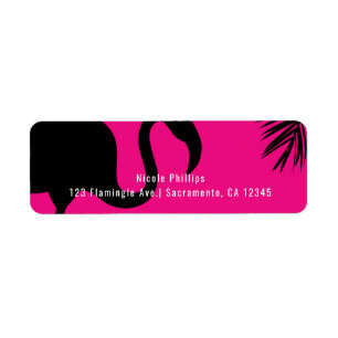 Roze & Zwarte Flamingo & Palm Boom Feest Uitnodigi Etiket