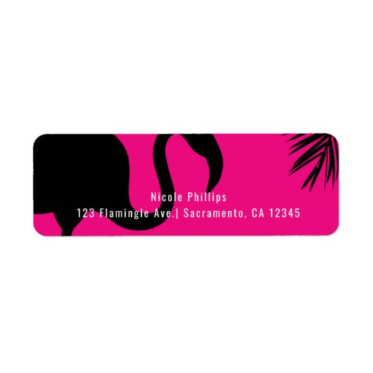 Roze & Zwarte Flamingo & Palm Boom Feest Uitnodigi Etiket (Voorkant)