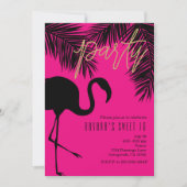 Roze & Zwarte Flamingo & Palm Party Uitnodigingen (Voorkant)