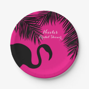 Roze & Zwarte Flamingo & Palm Verjaardagsfeest Maa Papieren Bordje