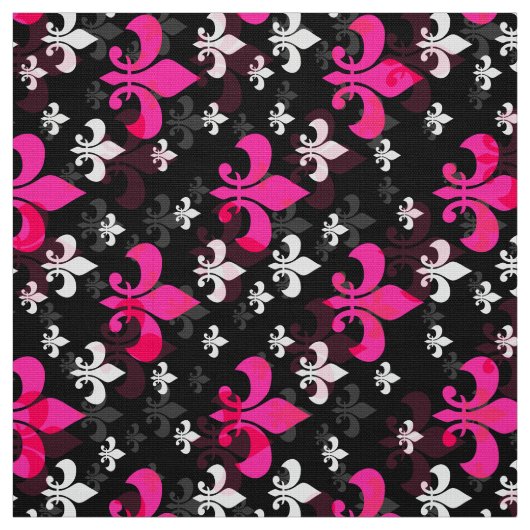Roze Zwarte Fleur De Lis Stof (Swatch)