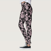 Roze/Zwarte Floral Designer Leggings voor vrouwen (Links)