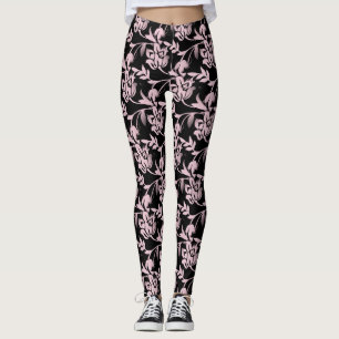 Roze/Zwarte Floral Designer Leggings voor vrouwen