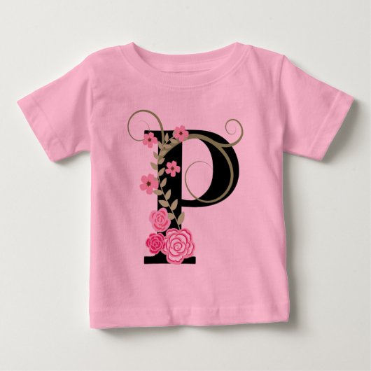 Roze/Zwarte Floral Monogram Tutu Bodysuit (Voorkant)