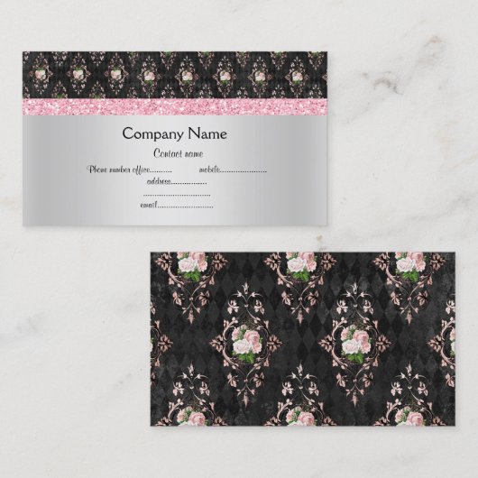 Roze zwarte florelegante halfglanssector visitekaartje (Voorkant / Achterkant)