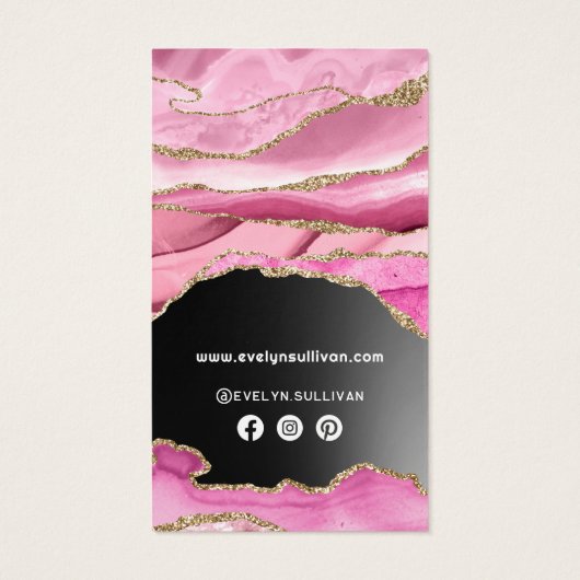 Roze zwarte folie bijsluiter visitekaartje (Achterkant)