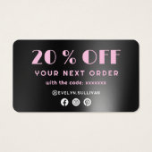 Roze zwarte folie-kortingskaart visitekaartje (Achterkant)