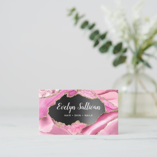 Roze zwarte Folie visitekaartje roze roze getijden (Staand voorkant)