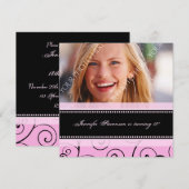 Roze zwarte foto 18e verjaardag van uitnodigingen  (Voorkant / Achterkant)