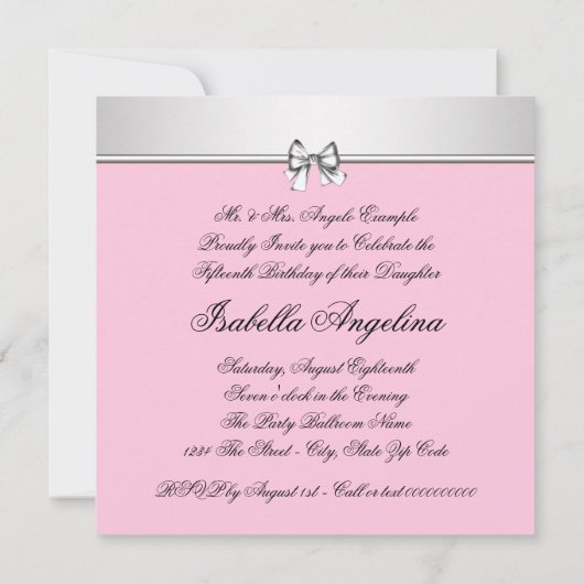 Roze Zwarte Foto Quinceanera Kaart (Achterkant)