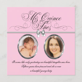Roze Zwarte Foto Quinceanera Kaart