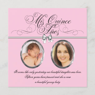 Roze Zwarte Foto Quinceanera Kaart