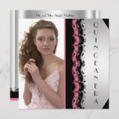 Roze Zwarte Foto Quinceanera Kaart (Voorkant / Achterkant)