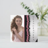 Roze Zwarte Foto Quinceanera Kaart (Staand voorkant)