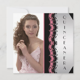 Roze Zwarte Foto Quinceanera Kaart