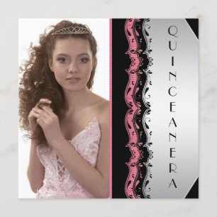 Roze Zwarte Foto Quinceanera Kaart